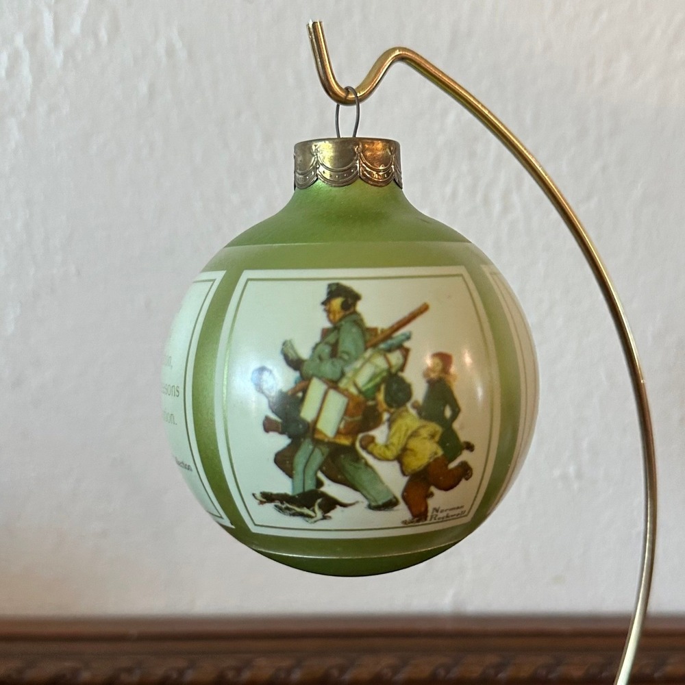 Vintage 1986 Hallmark Norman Rockwell Collection Green Satin Ball Ornament